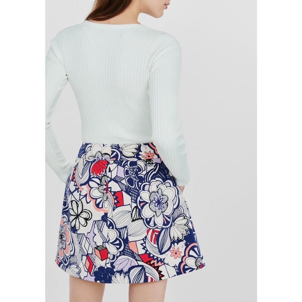 Express Graphic Floral High Waisted A-line Skirt
